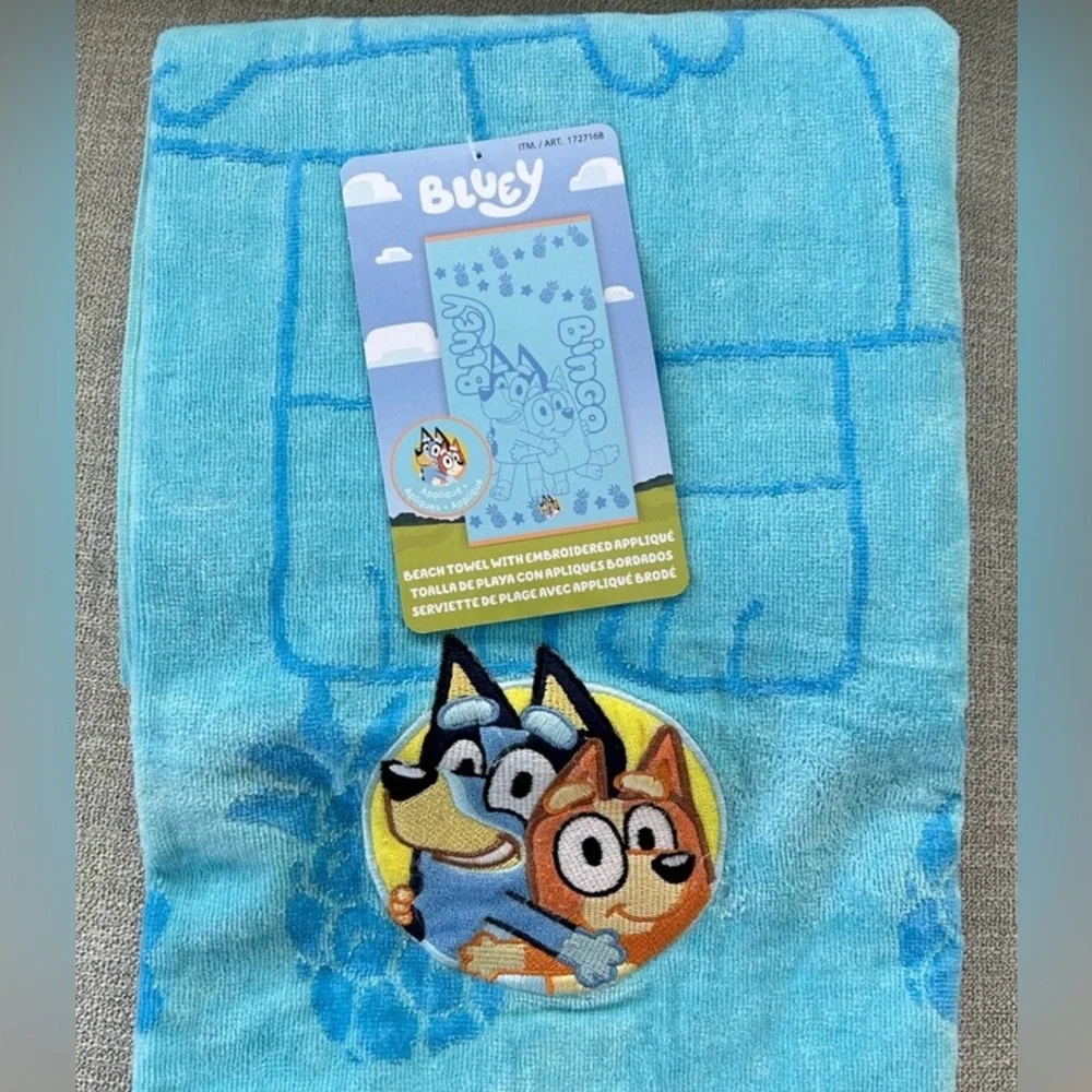 - Bluey & Bingo Beach towel with Embroidered (86 cm X 160 cm )
